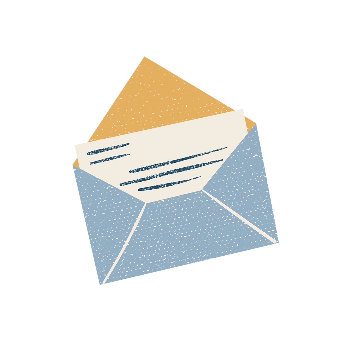 Digitale Grafik eines blauen Briefumschlags der geöffnet ist. Aus dem Briefumschlag schaut ein Brief heraus.